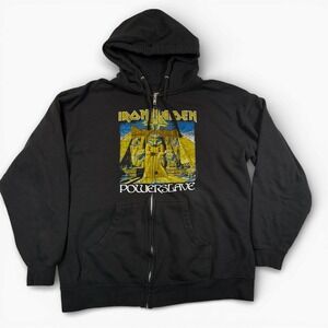 Iron Maiden Powerslave World Slavery Tour 84 85 Black Zip Up Hoodie Mens XL